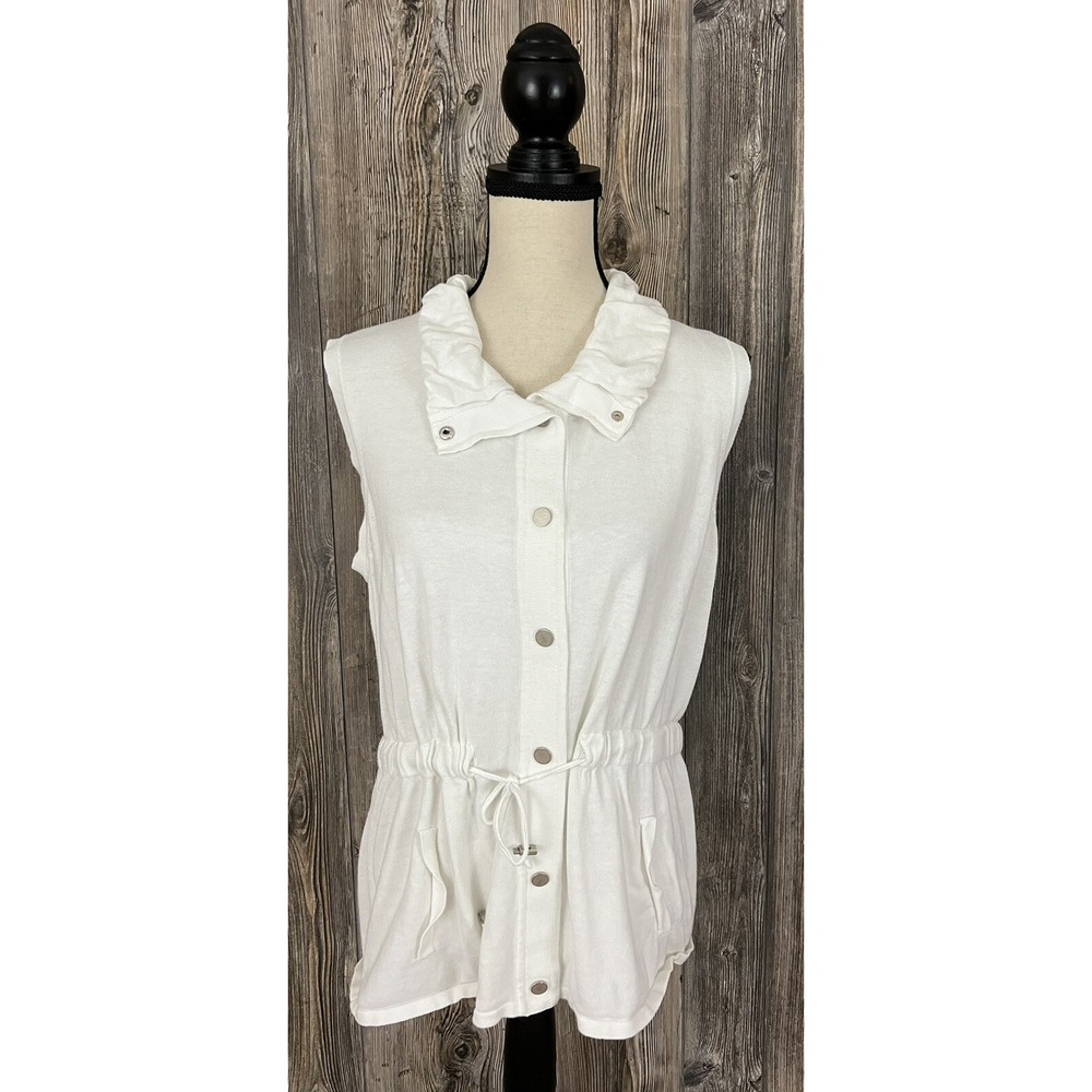 Tribal White Sleeveless Top Large Cinch Waist Cotton/Rayon Minimalist Beachy‎